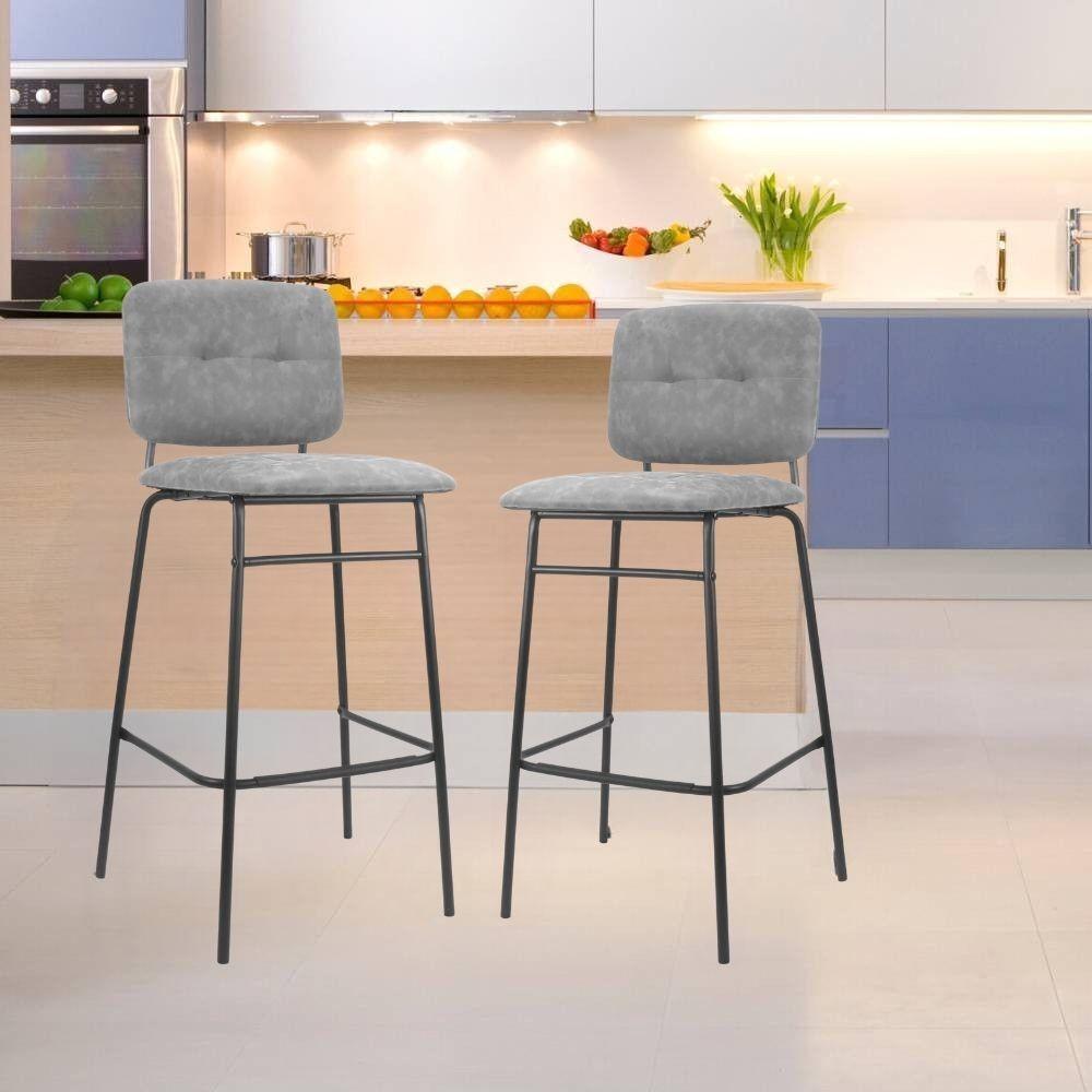 Sgabello Ross in velluto grigio con gambe nere