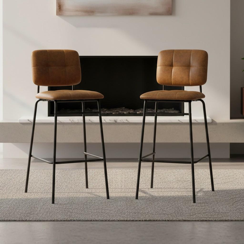 Sgabello Ross in tessuto color ruggine con gambe nere