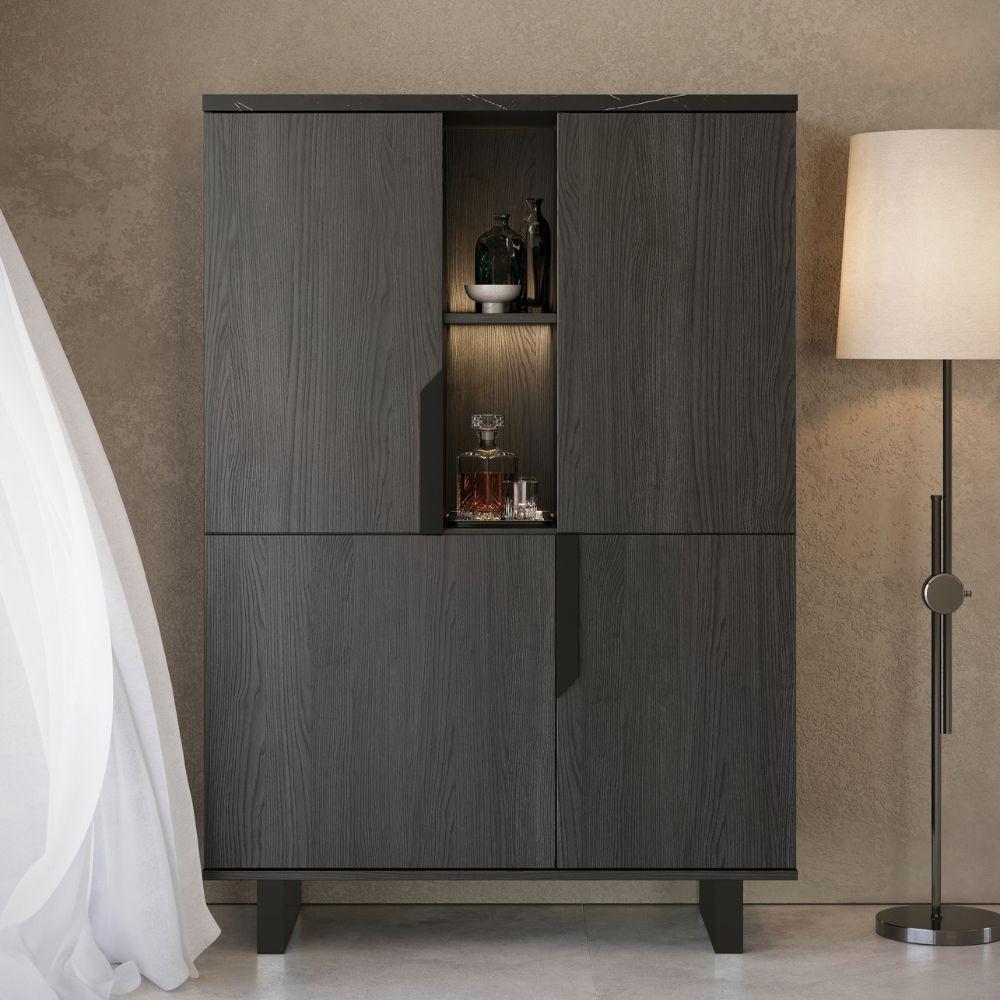Vetrina credenza Zaira 2 ante palissandro nero 110x49x159h