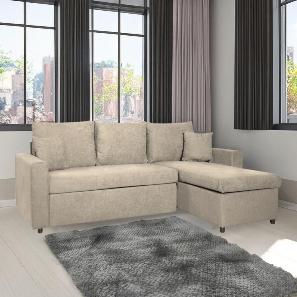 Divano con penisola contenitore reversibile Golf e letto estraibile tessuto cappuccino Barrel 09