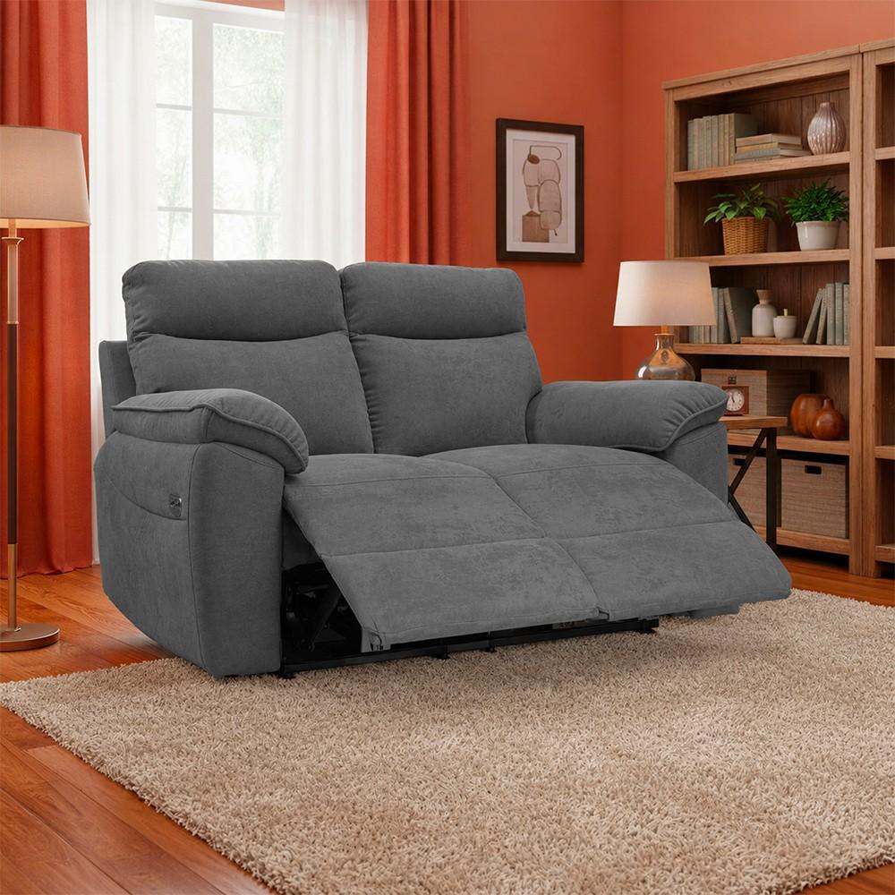 Divano recliner Boston 2 posti elettrico in tessuto giulia 9713 grigio
