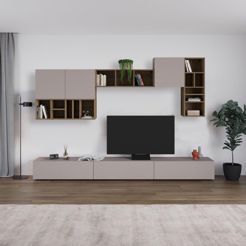 Parete attrezzata Big colore tortora e hitit noce H 192x32.50x300 cm