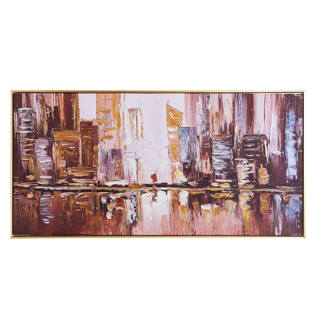 Quadro astratto citt&agrave; su tela con cornice nera Quadro2