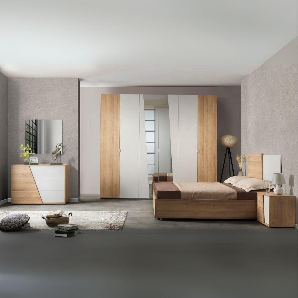 Camere da letto Fadri colore calce grigio chiaro e rovere miele