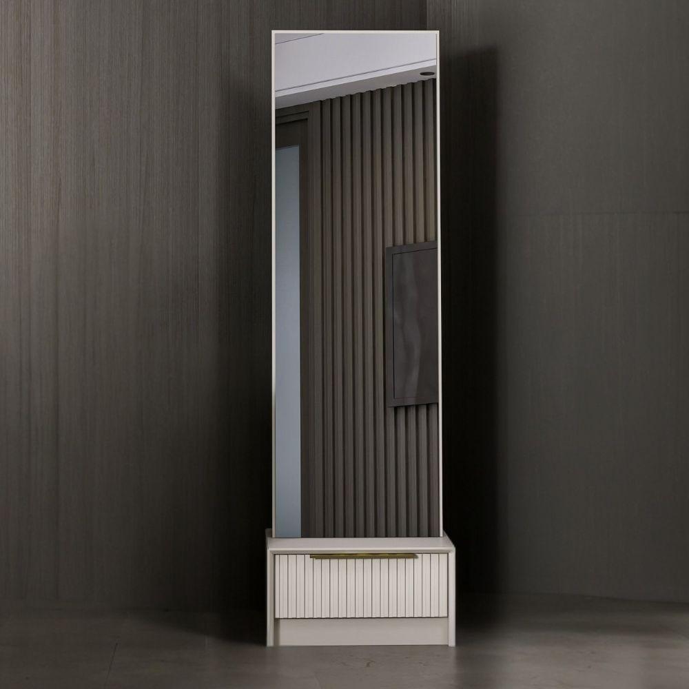 Specchio con base cassetto Kale colore cashmere effetto cannettato