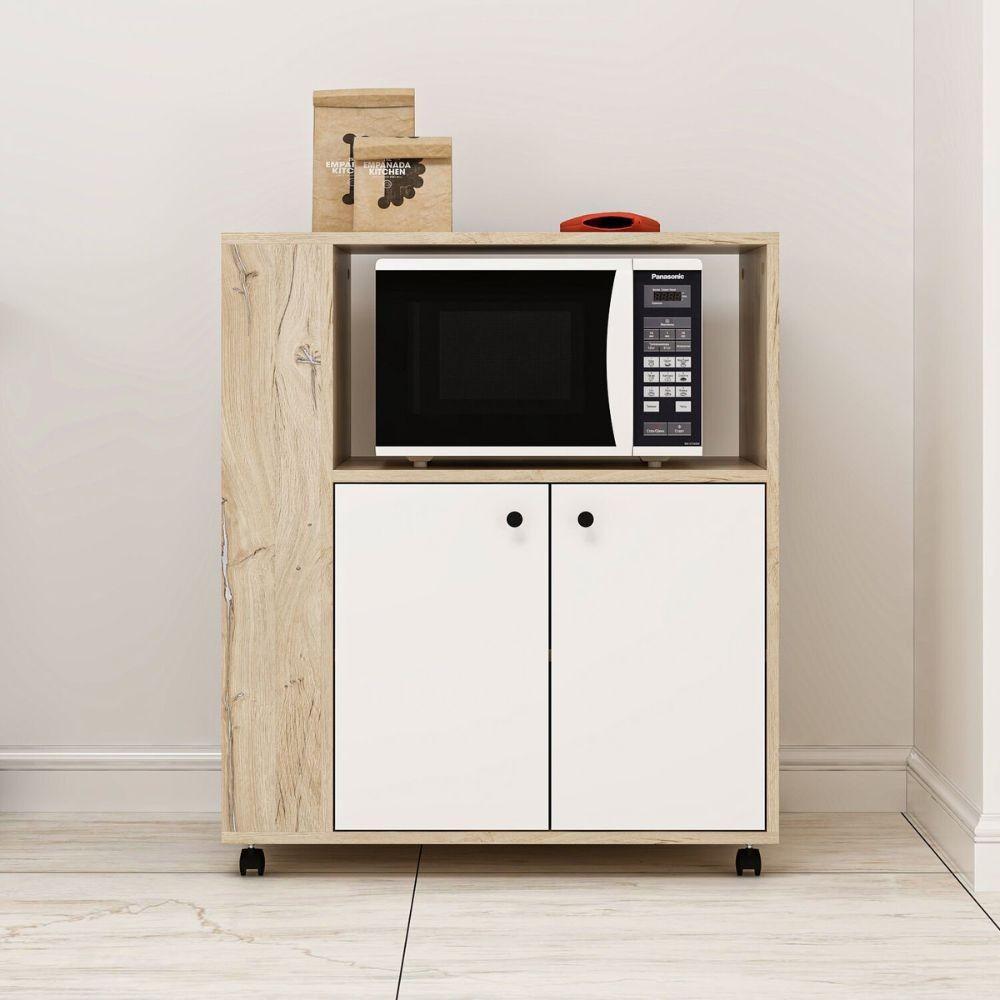 Mobile multiuso Monni struttura colore rovere con 2 ante colore bianche e vani laterali