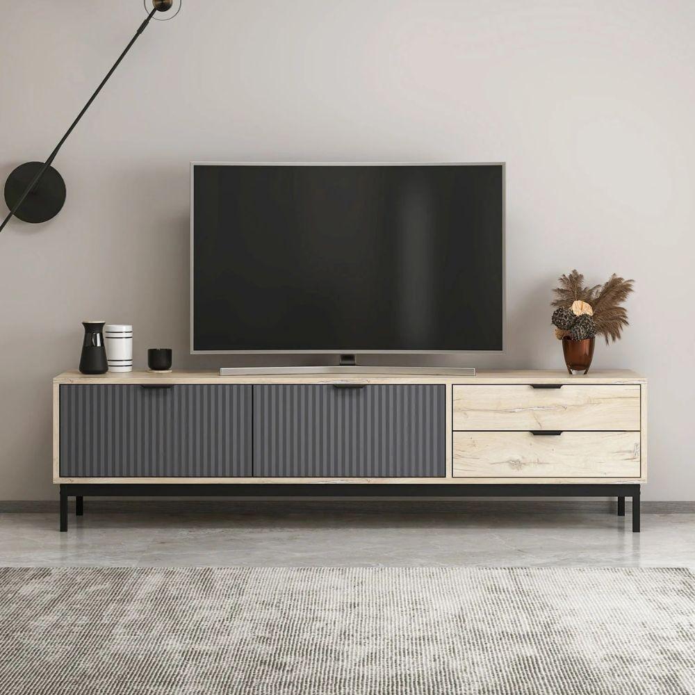 Porta tv Esta con 2 ante antracite e 2 cassetti rovere sonoma