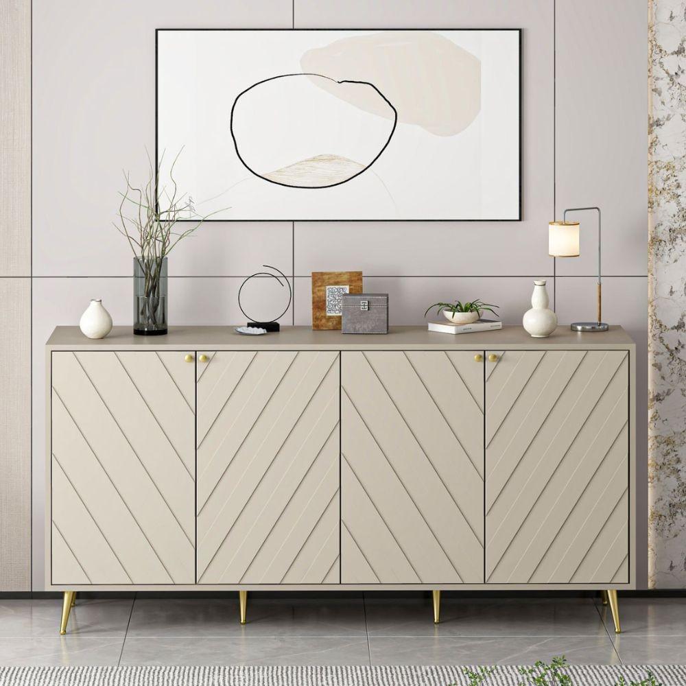 Madia Jana con 4 ante in cashmere con intagli maniglie e piedini oro