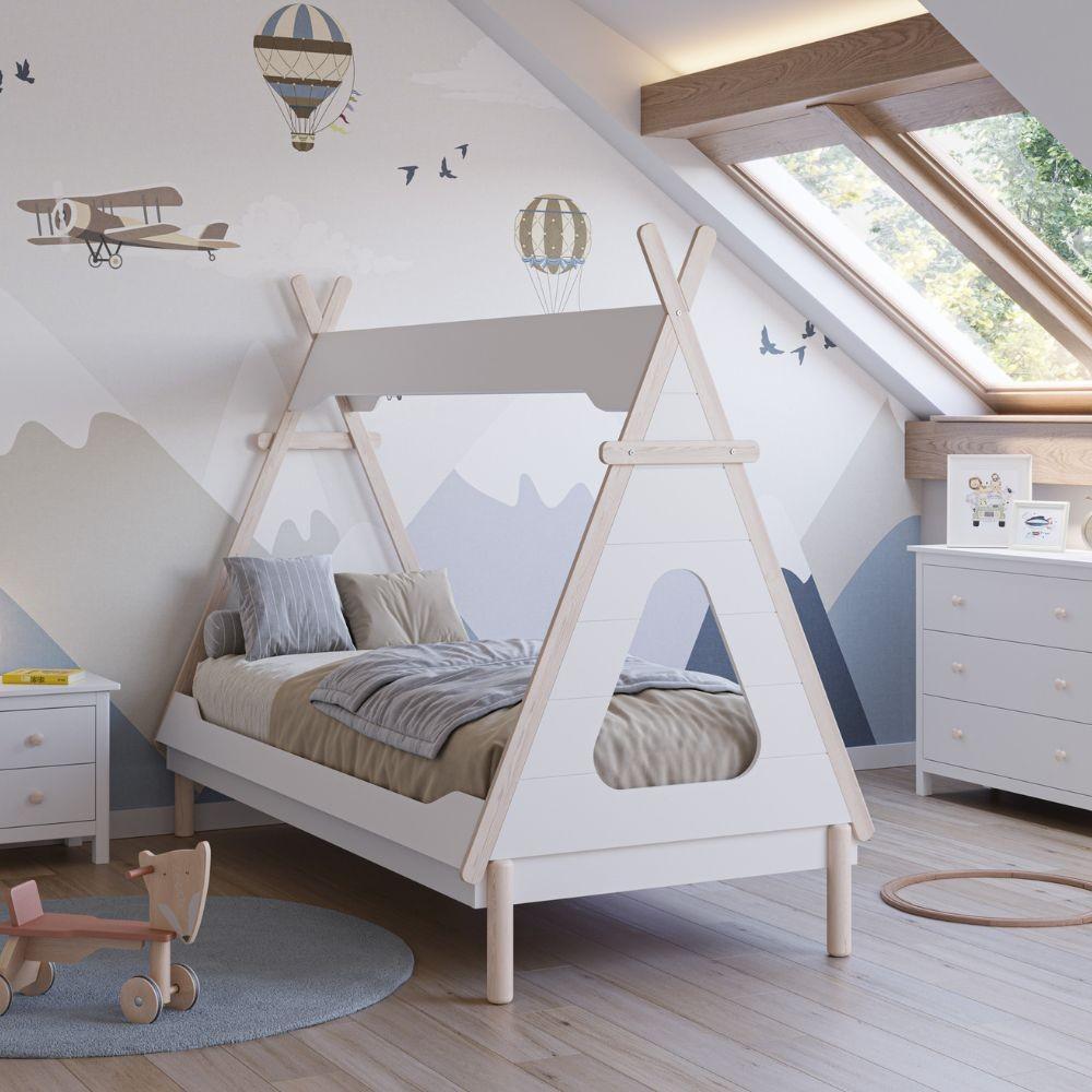 Letto a capanna Nora in legno massiccio colore bianco