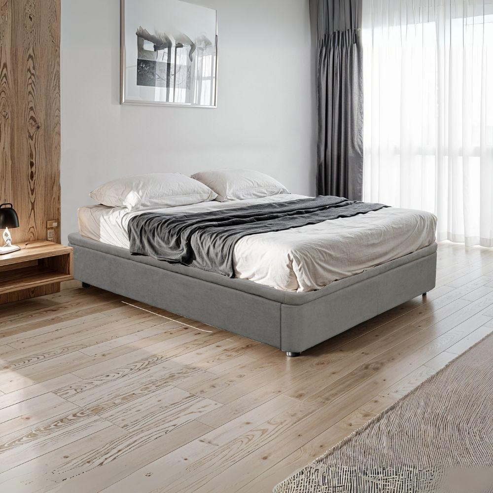 Letto matrimoniale Sommier 160x190 con contenitore in tessuto Towel grigio chiaro