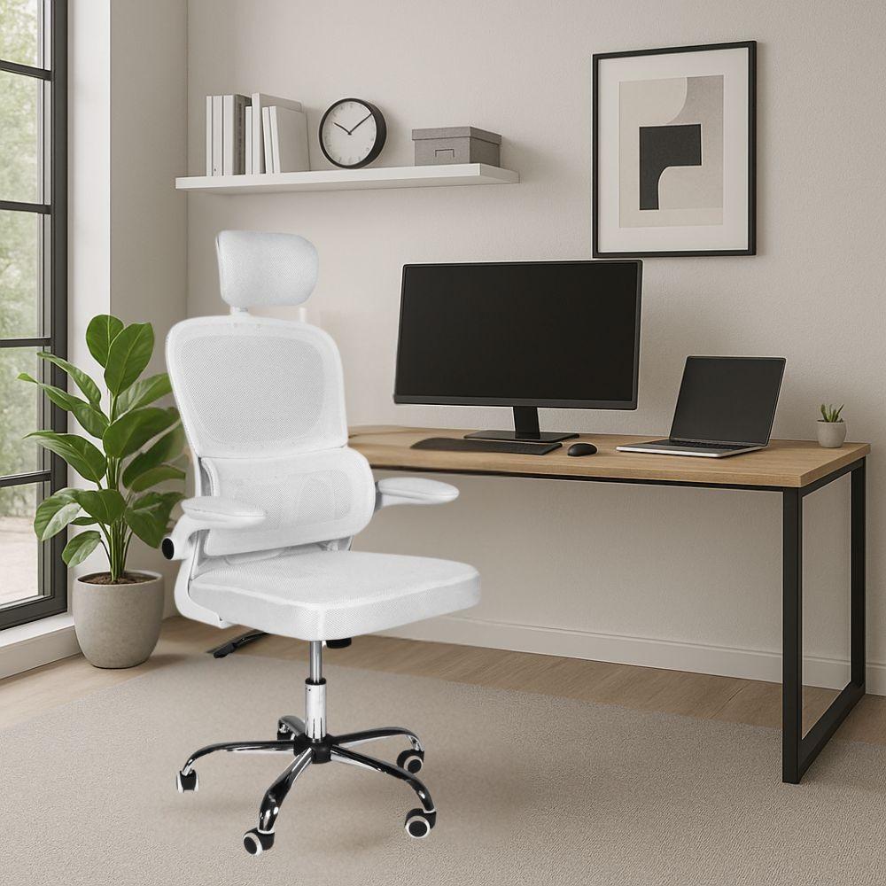 Sedia da ufficio ergonomica Vibes con tessuto a rete bianco con base cromata