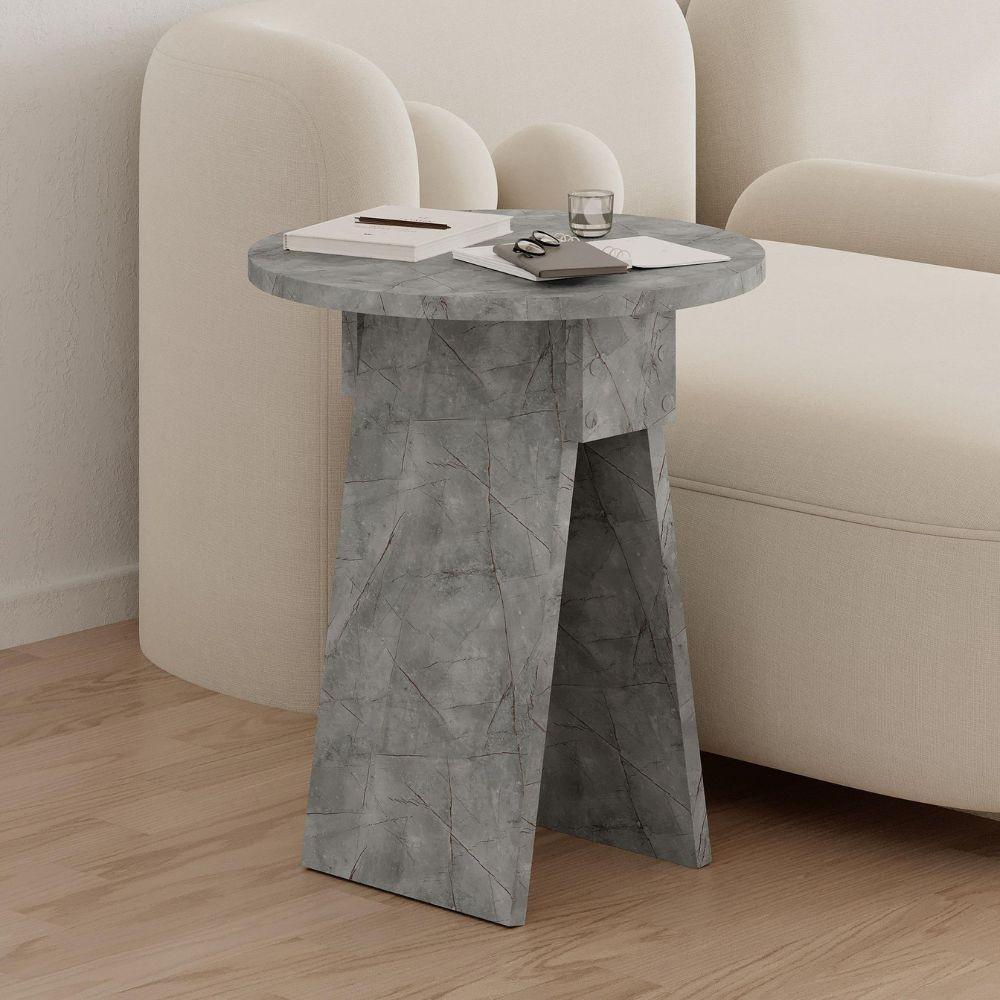 Tavolino da salotto Chen 50x42x23.4 cm. colore lagina effetto marmo grigio