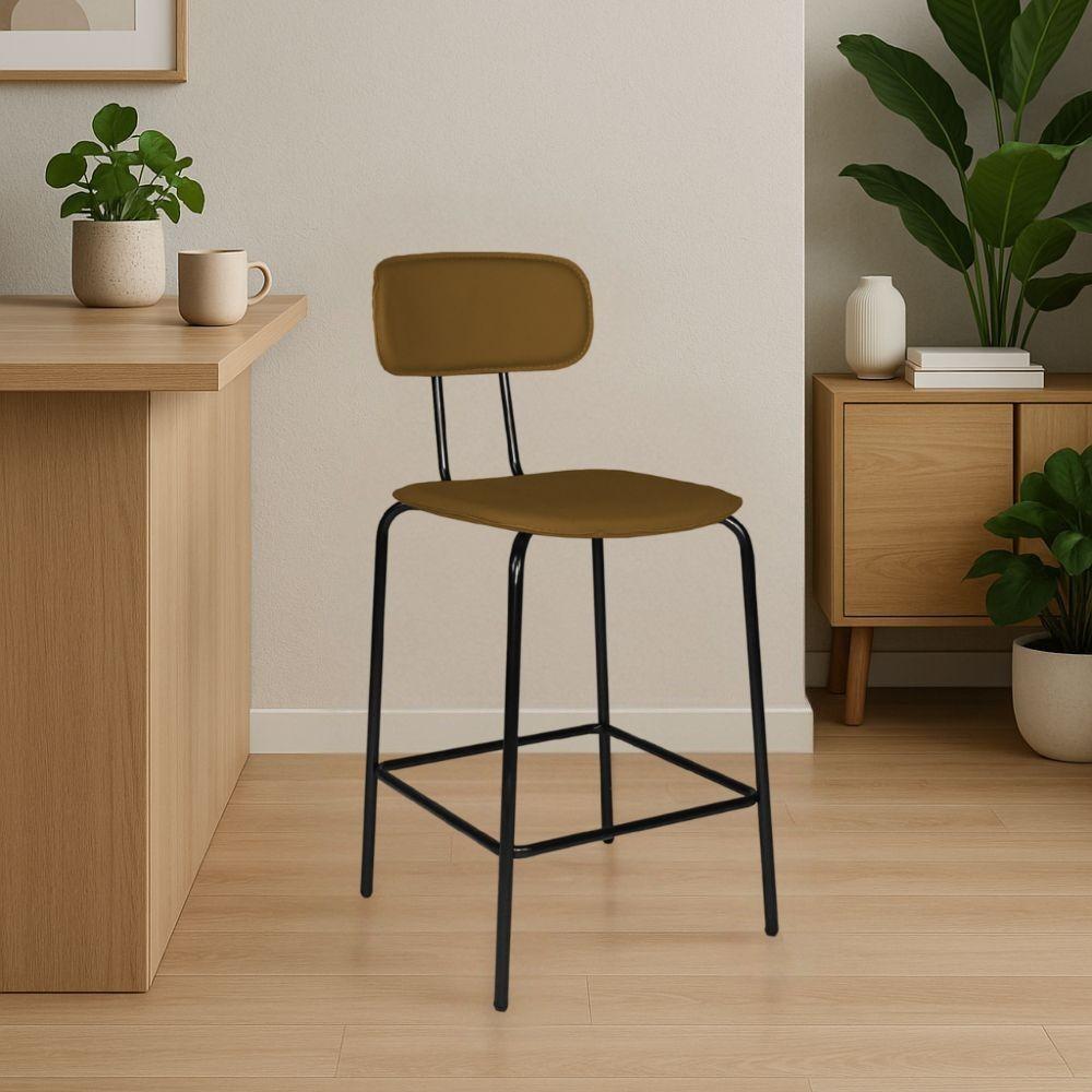 Sgabello Glami in pvc effetto cuoio brown con struttura in metallo nera