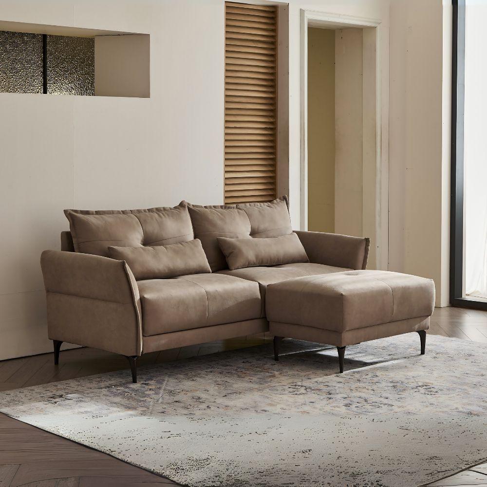 Divano 3 posti Nutmeg con pouff in tessuto Mia 103-05 beige