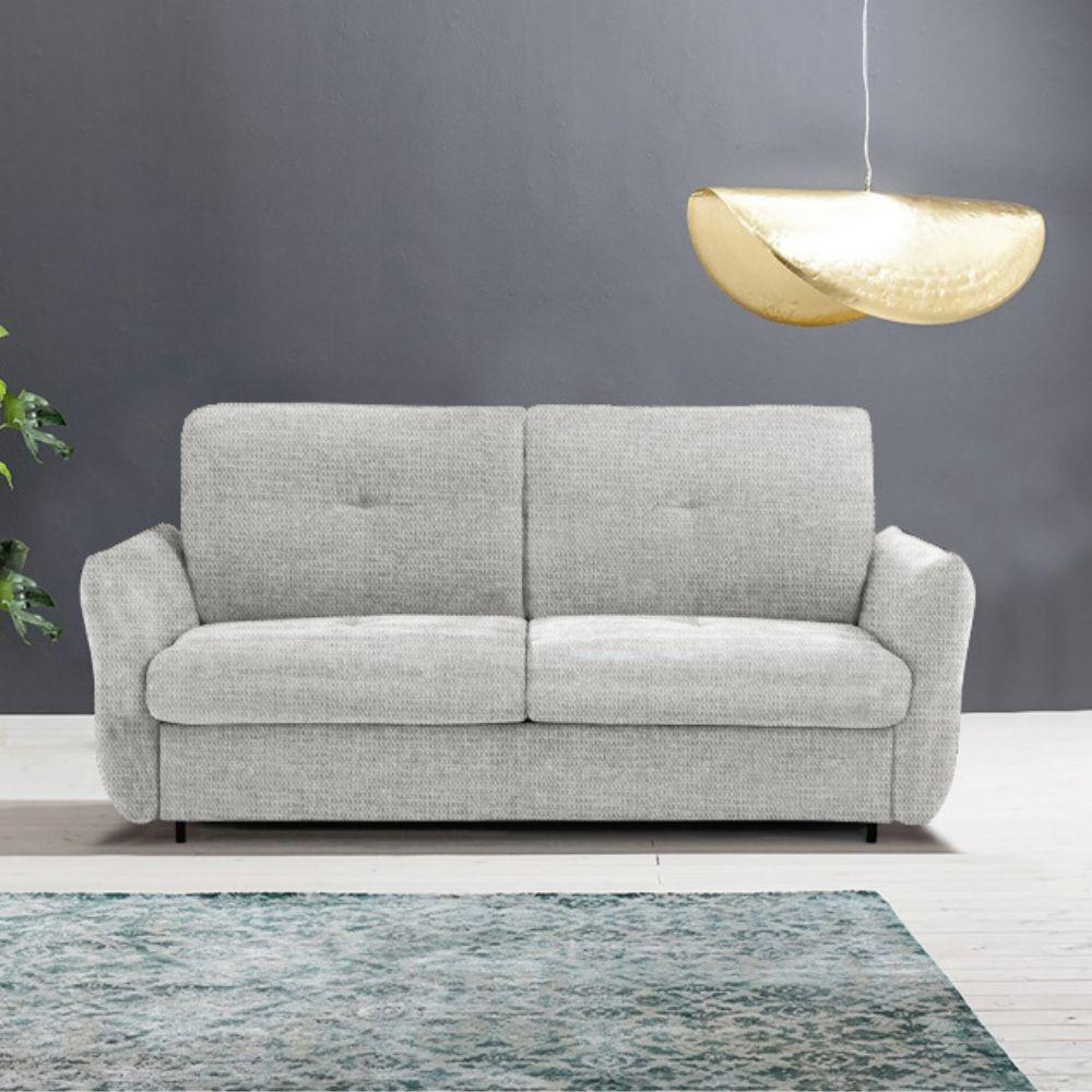 Divano letto Marea 3 posti con rete elettrosaldata materasso 20 cm. in tessuto Aragon 80 grigio chiaro