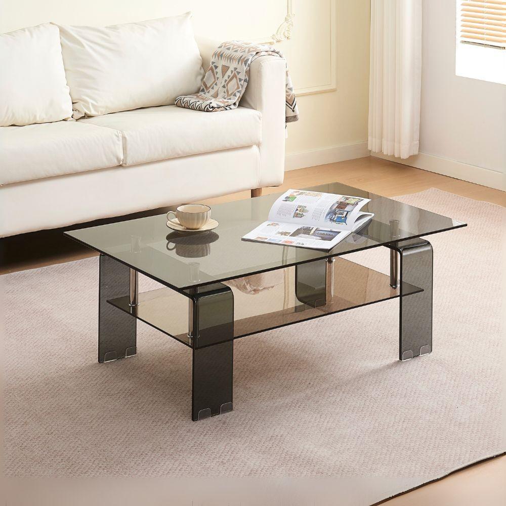 Tavolino Crystal in vetro temperato colore nero fum&egrave; 100x60x39 cm.