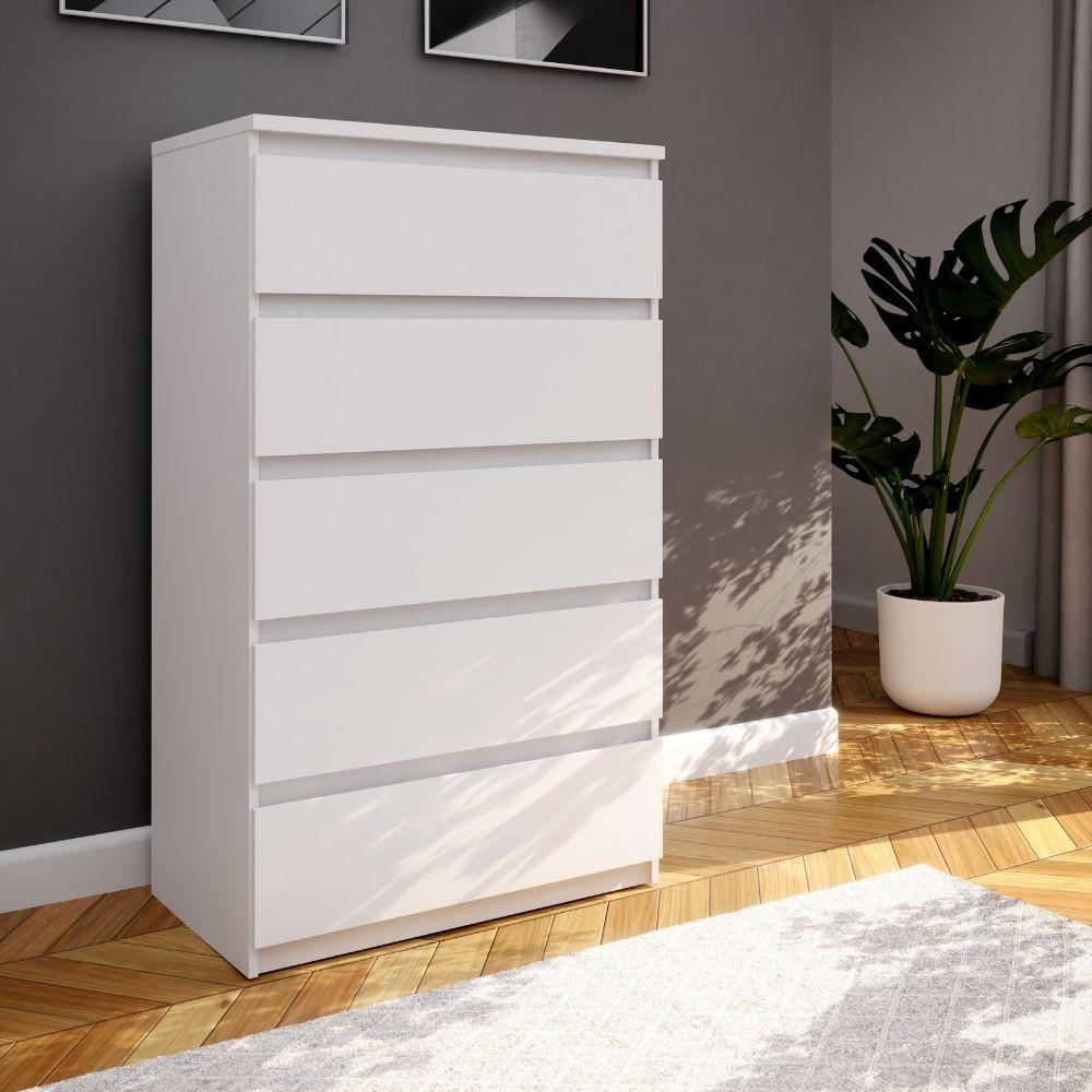 Cassettiera Morgan 5 cassetti 77.2 x 42.2 x H 128.1 cm colore bianco opaco