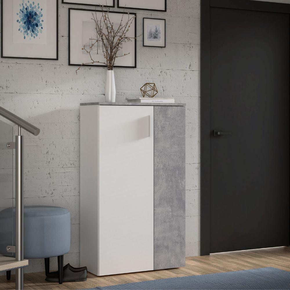 Mobile multiuso Lucio 2 ante H 120cm. colore bianco e cemento