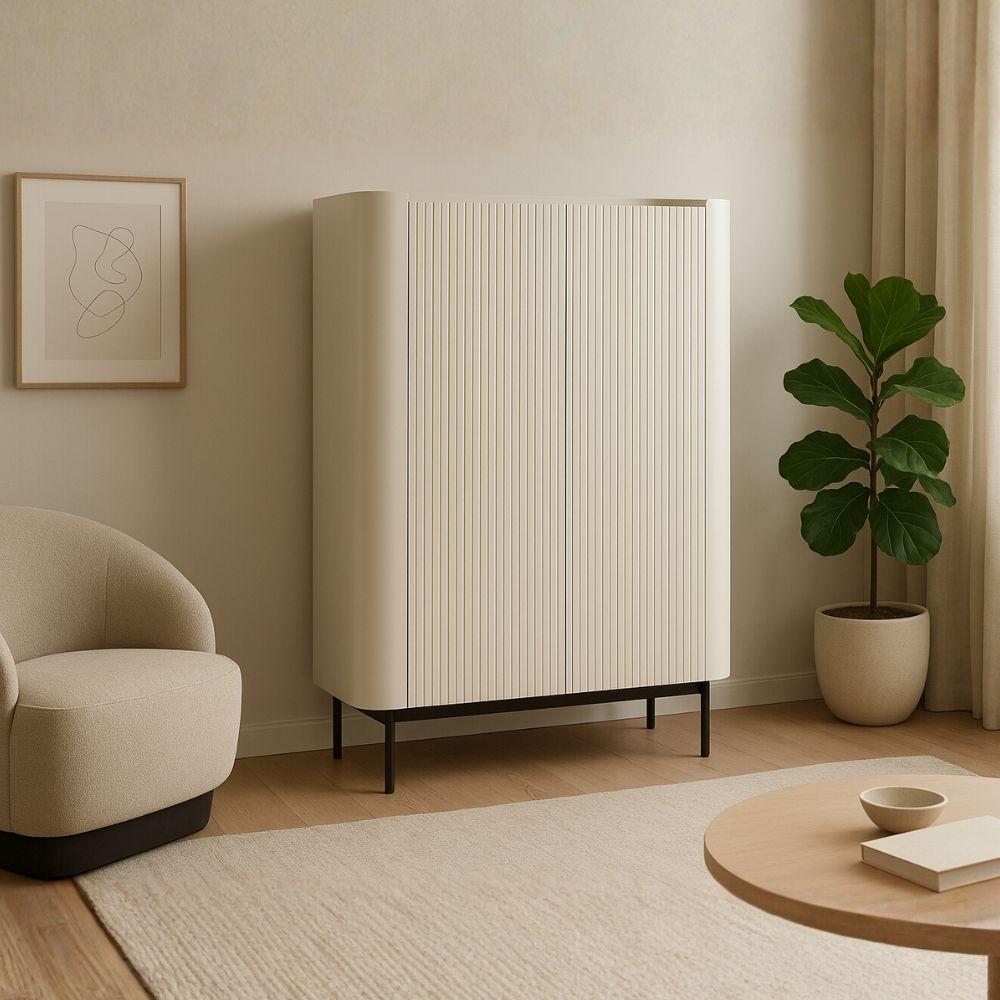 Mobile multiuso Willa18929 con 2 ante effetto cannettato colore crema