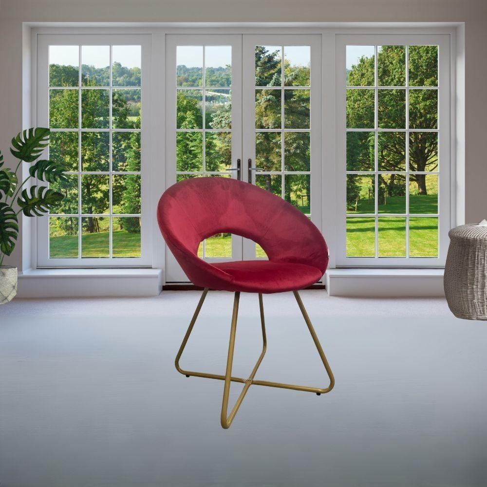 Poltroncina Etere in velluto rosso con gambe in metallo dorato set 2 pezzi