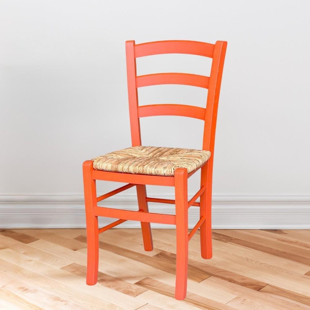 Sedia Venezia colore anilina arancio in legno di faggio con seduta in paglia set 2 pezzi