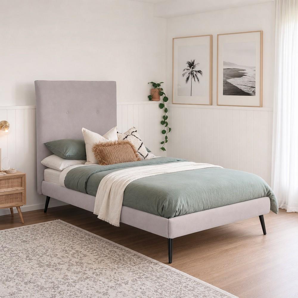 Letto singolo Stiletto con rete fissa in tessuto Enjoy 20 grigio chiaro