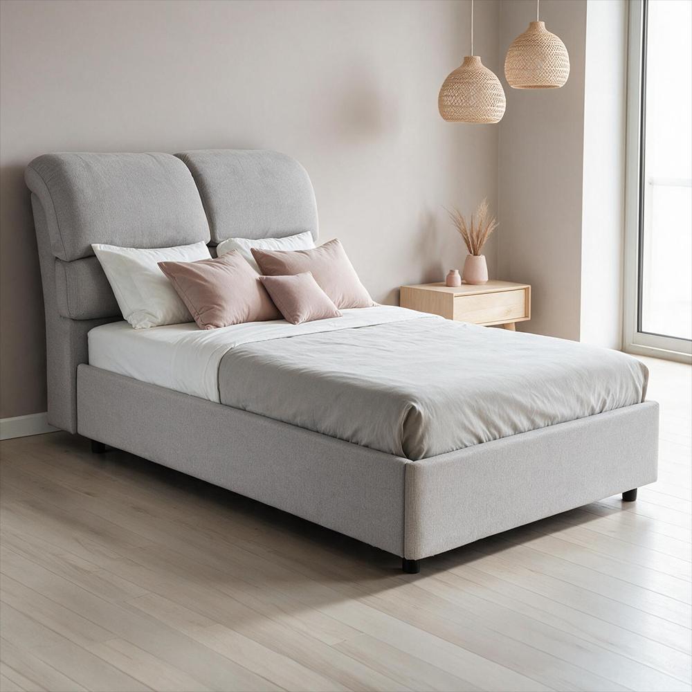Letto una piazza e mezza Sofaback contenitore in tessuto Aragon 80 light grey
