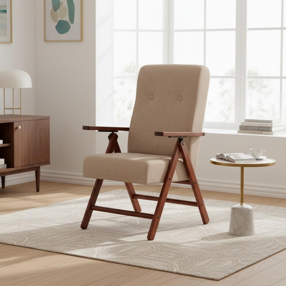 Poltrona Pianosa in faggio regolabile con struttura noce e tessuto beige