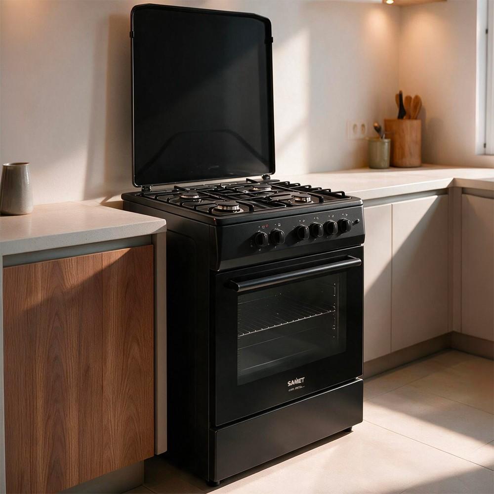 Cucina a gas Tremiti 60x60 con forno a gas e grill elettrico 70 litri nero classe A Samet Indomita Line