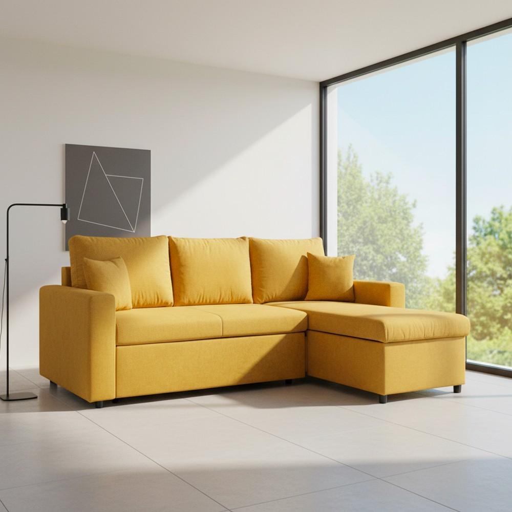 Divano con penisola contenitore reversibile Golf e letto estraibile in tessuto Verita 53 senape