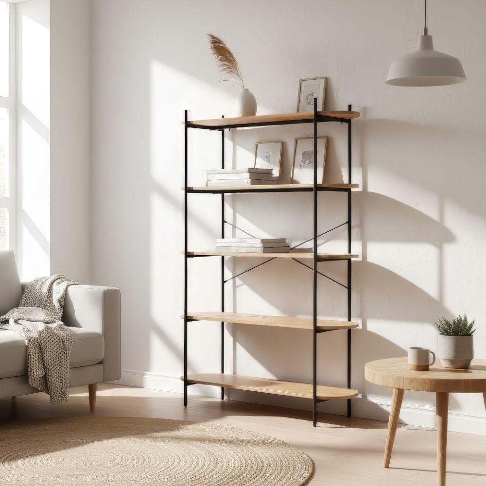 Libreria Hanoi20B con 5 ripiani rovere e struttura in metallo nero