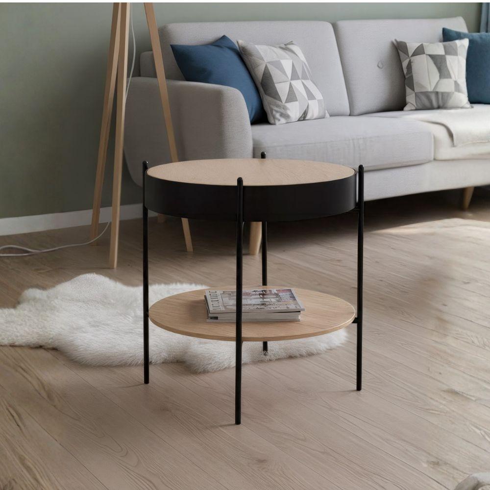 Tavolino tondo multifunzionale Trelleborg88B con vano contenitore in artisan oak e nero