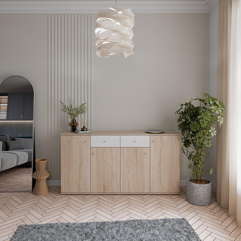 Madia Nilo con 4 ante colore rovere e 2 cassetti colore bianco