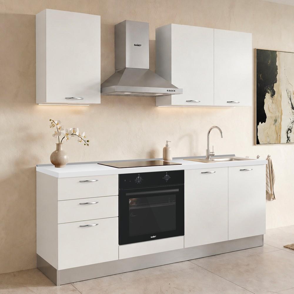 Cucina Taurusnew 195 cm reversibile in bianco poro chiuso con elettrodomestici e piano a induzione Industrie Valentini