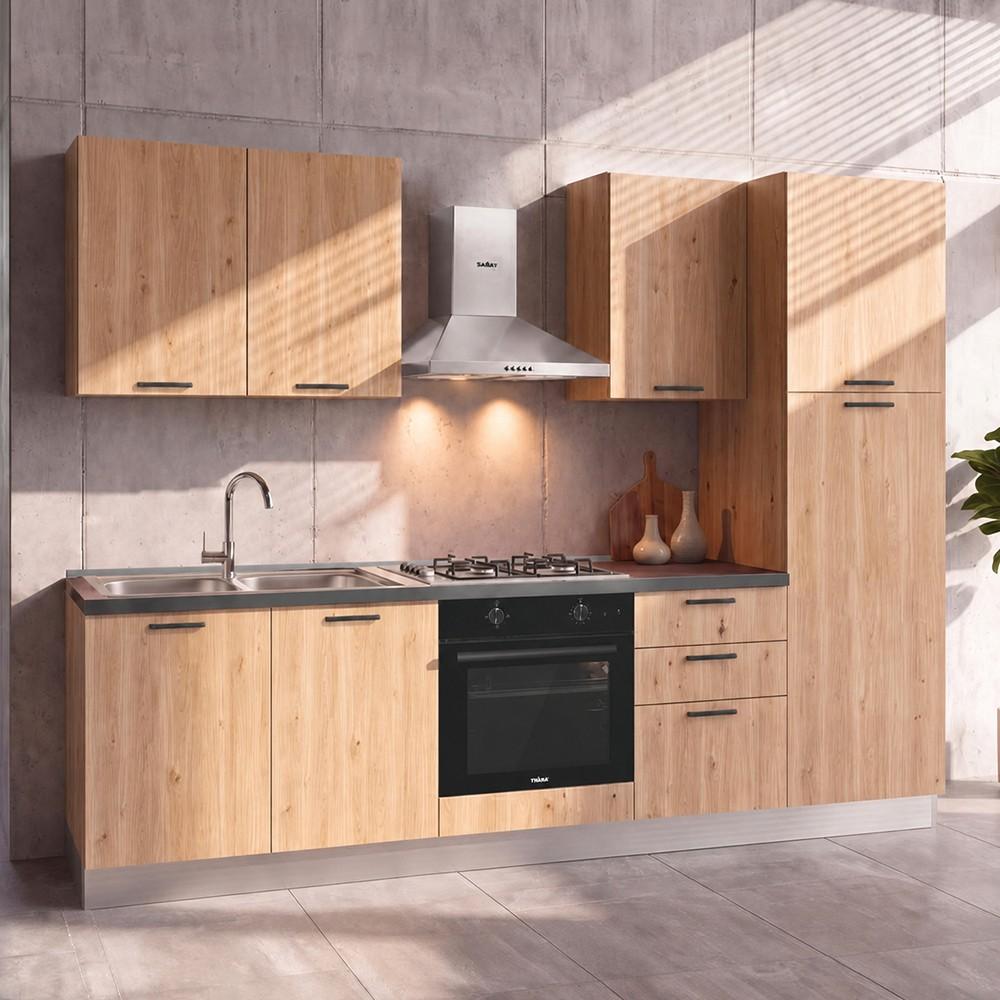 Cucina Asti 255 cm reversibile in rovere lis con elettrodomestici inclusi Industrie Valentini