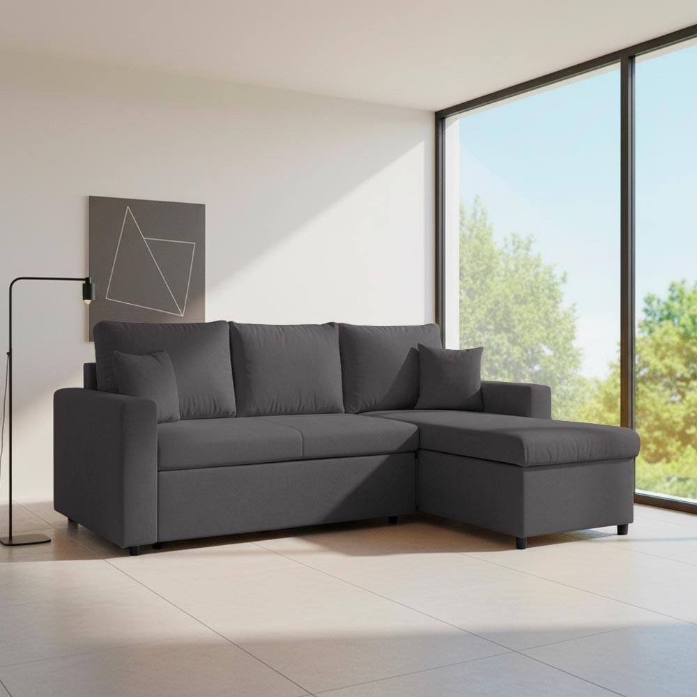 Divano con penisola contenitore reversibile Golf e letto estraibile in tessuto Enjoy24 grafite