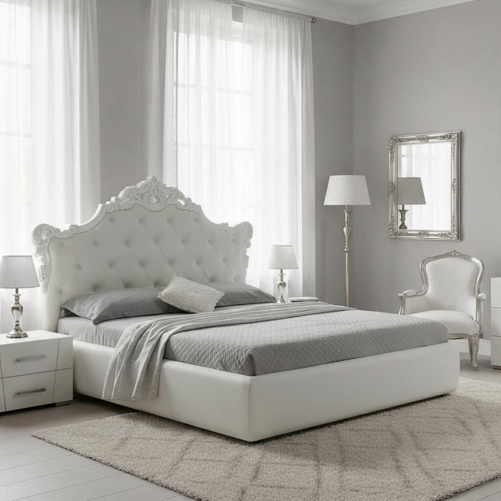 Letto matrimoniale Savoia bianco con contenitore con fregio bianco