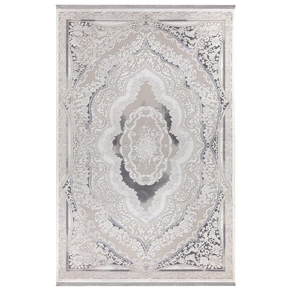 Tappeto Asya CR60 fondo grigio e decoro orientale bianco 160x230