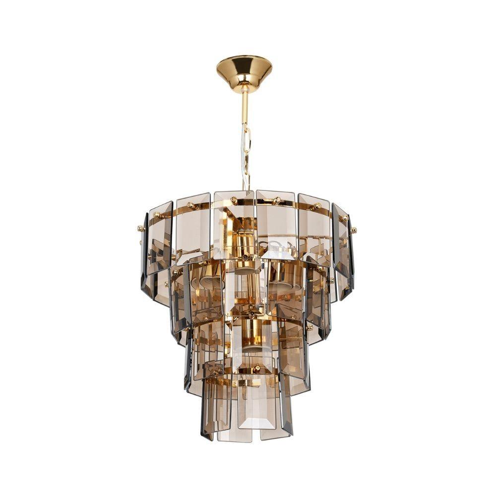 Lampada da soffitto a 4 luci Falez MDL3829 vetro fum&egrave; e oro