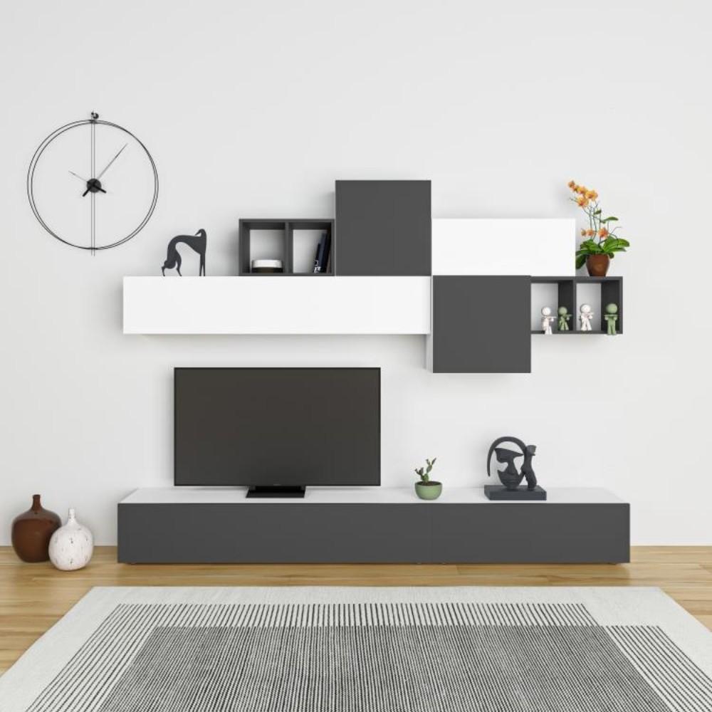 Parete attrezzata Tromen 260 cm. bianco e antracite MTV234474