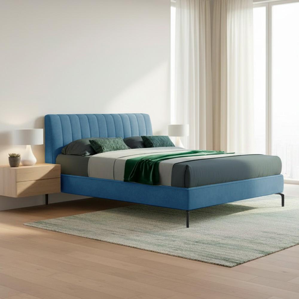 Letto matrimoniale Aki contenitore testiera cuciture verticali colore blu