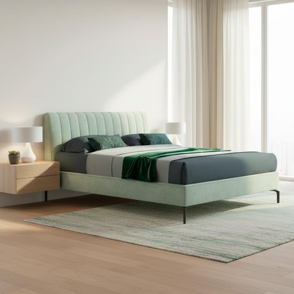 Letto matrimoniale Aki contenitore testiera cuciture verticali colore verde marino