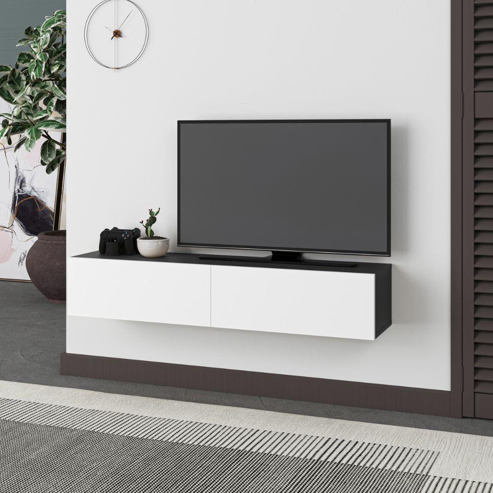 Mobile porta TV sospeso Francy antracite bianco ante a ribalta 135x31.7x25 cm.