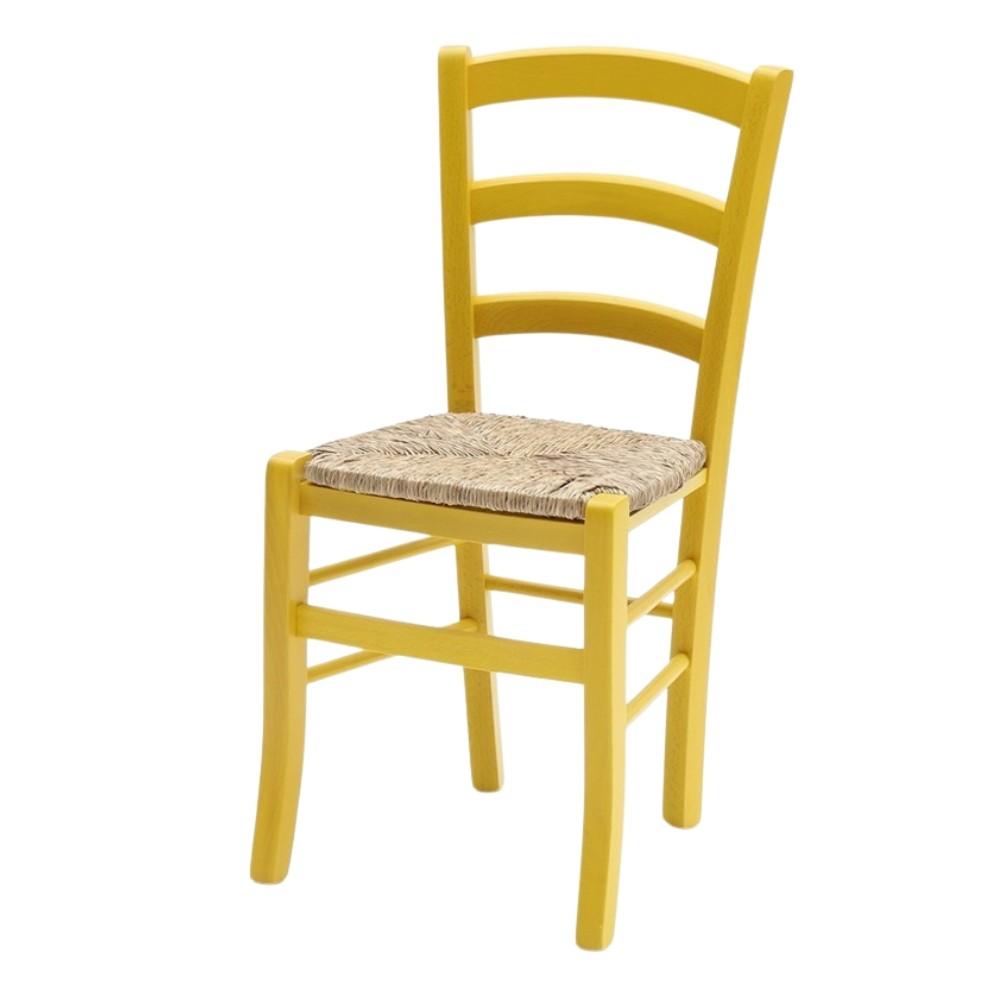 Sedia Venezia colore anilina giallo in legno di faggio con seduta in paglia