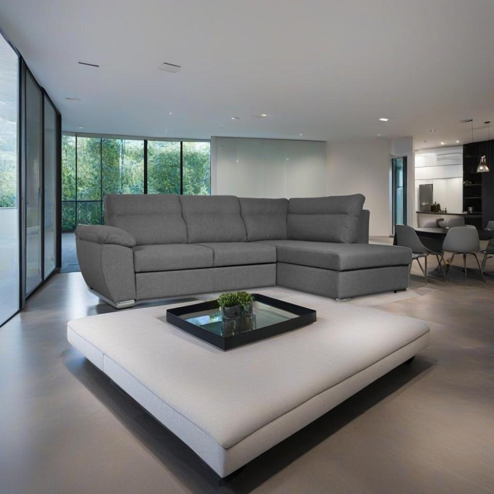 Divano letto Kendall III con penisola contenitore destro in tessuto Barrel 90 grigio