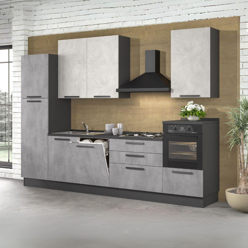 Cucina Sinki reversibile 330x216/240 H con cassa colore antracite basi ossido e pensili spatolato con lavastoviglie